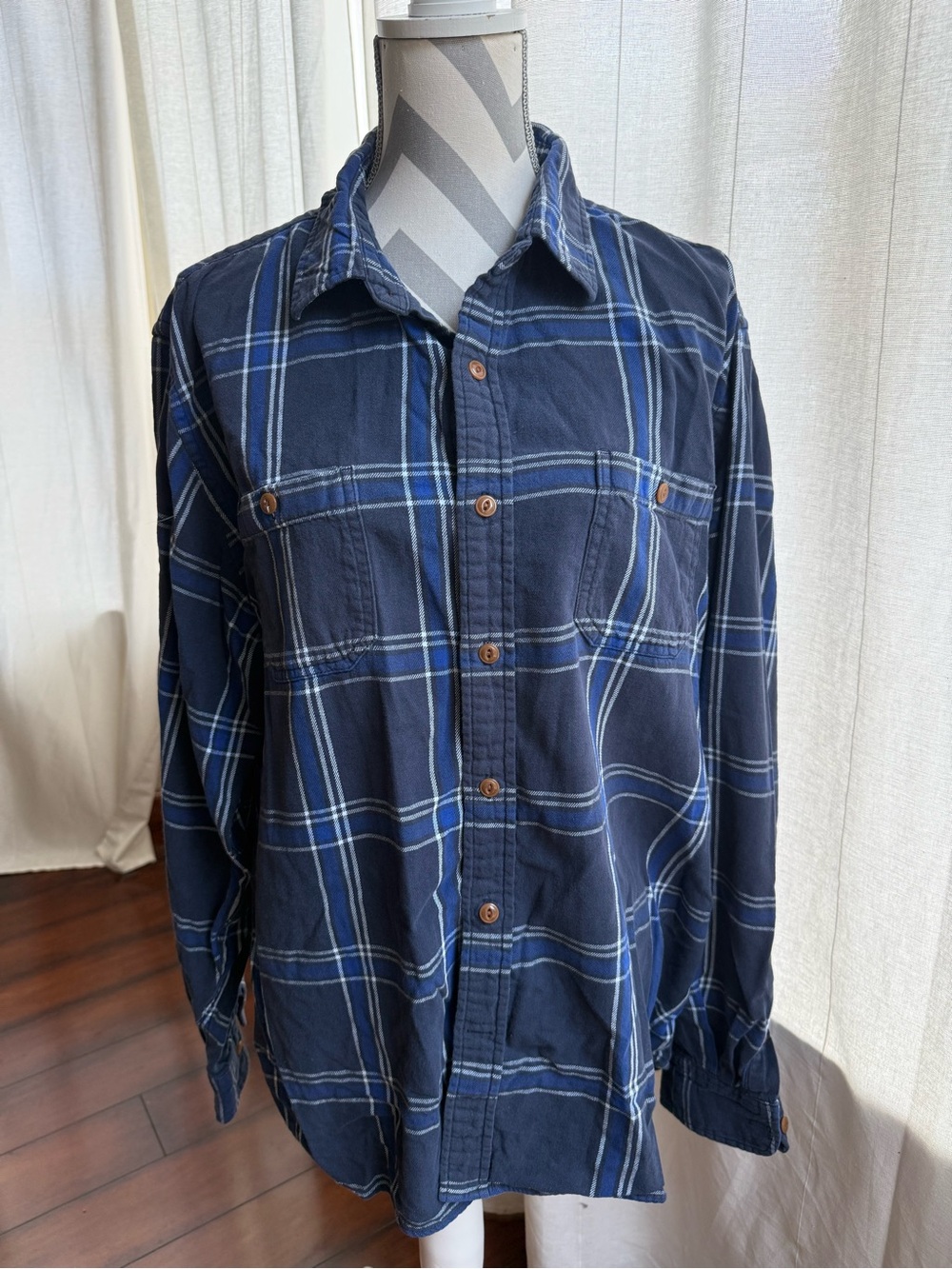 Old Navy Navy Blue Plaid Button-Down Shirt